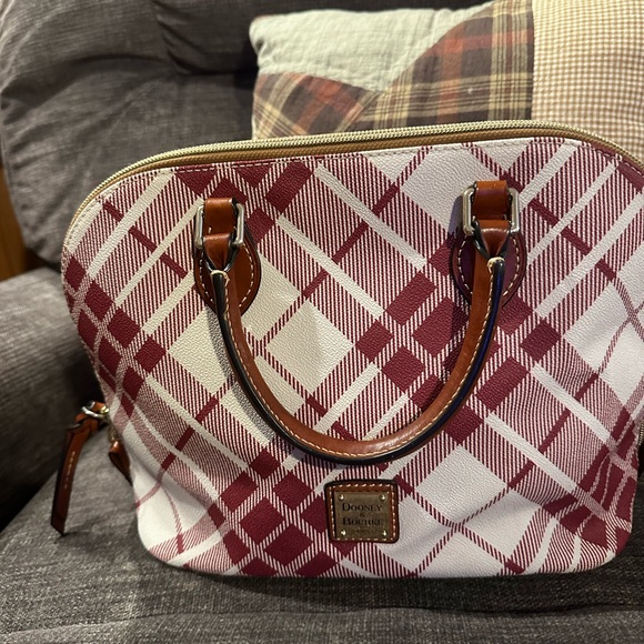 Dooney & Bourke Burgundy and White Plaid Zip Zip Women's Bag - Picture 2 of 9